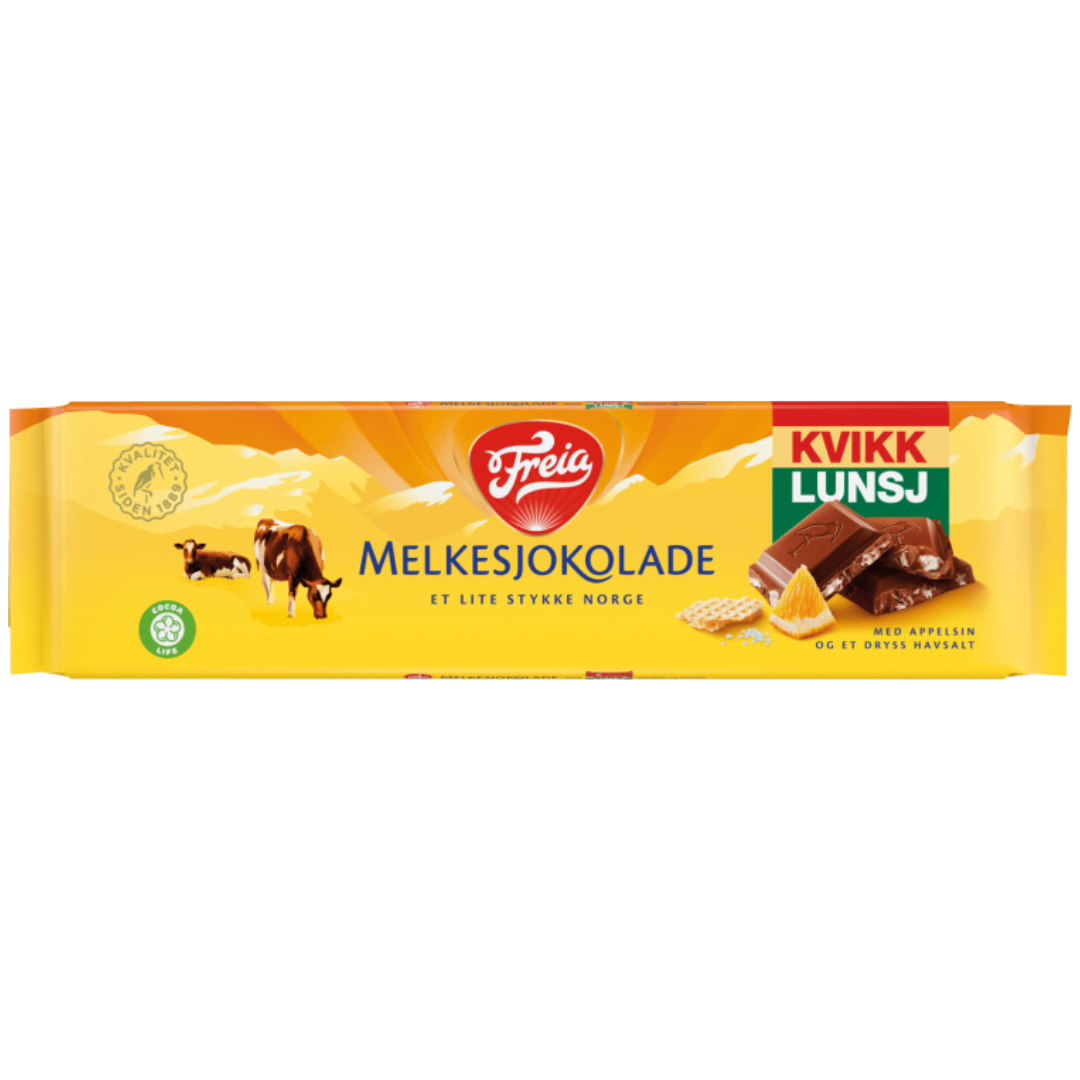 Freia Milk Chocolate with Kvikk Lunsj & Orange 190g