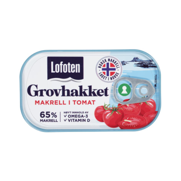 Mackerel in Tomato Coarsely Chopped 110g – Grovhakket Makrell i Tomat by Lofoten