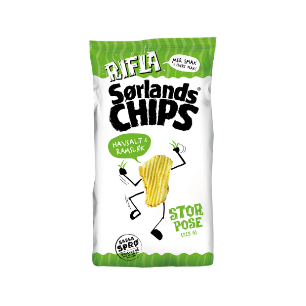 Sørlandschips Original Rifla Havsalt & Wild Garlic 225g - Havsalt & Ramsløk