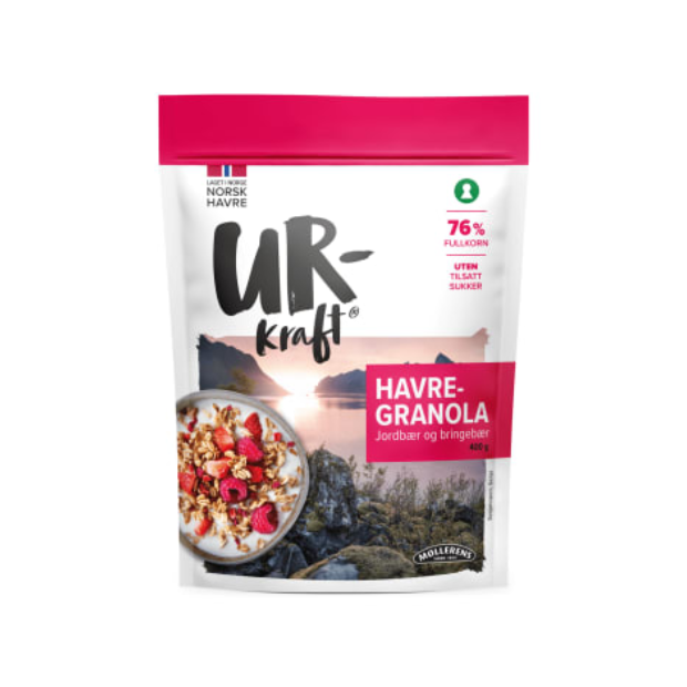 Urkraft Oat Granola with Strawberries & Raspberries 400g – Havregranola med Jordbær & Bringebær